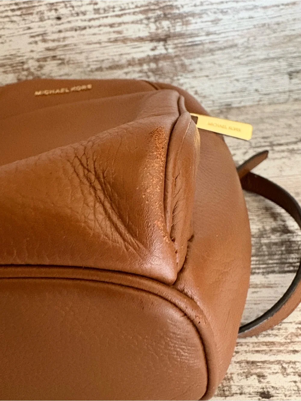 Michael Kors Tan Pebbled Leather Backpack with Gold Logo